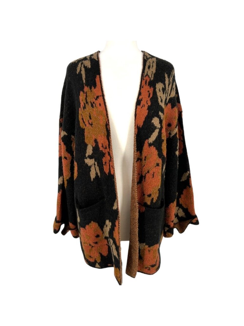 Saltwater Luxe Charli Boho Dark Floral Open Front Knit Cardigan Size Small